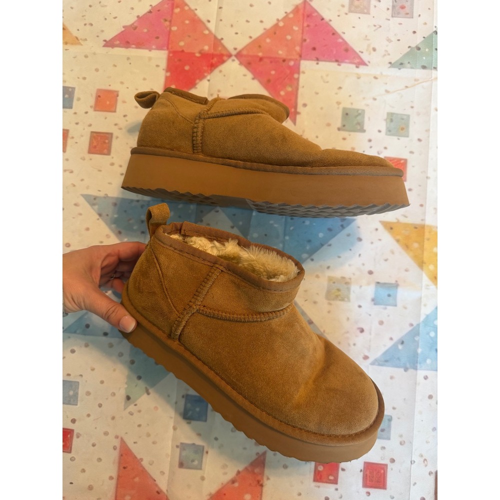 Beach by Matisse Brecken Tan Platform Faux Fur Lined Ankle Boots Womens 8M